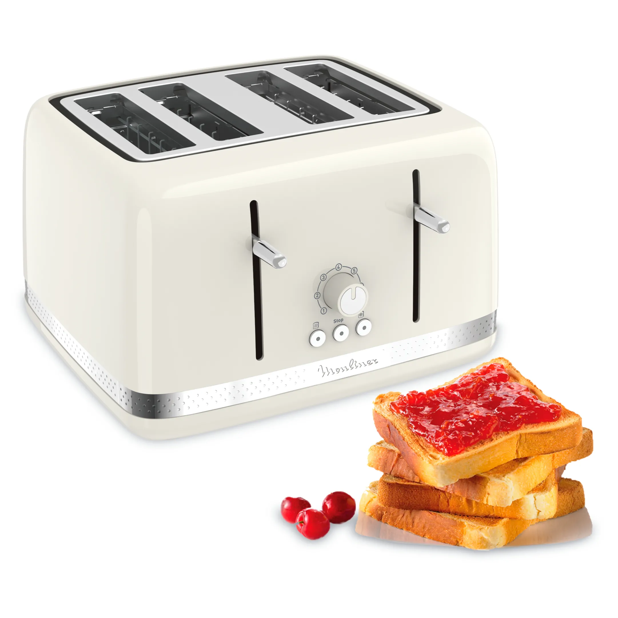 Grille-Pain Soleil Ivoire 4 Fentes Larges, Design Retro,1 700 W