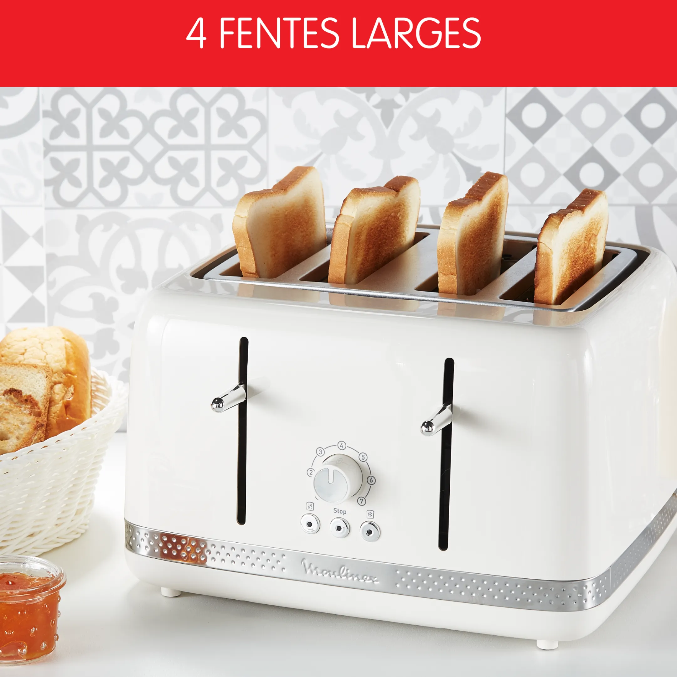 Grille-Pain Soleil Ivoire 4 Fentes Larges, Design Retro,1 700 W