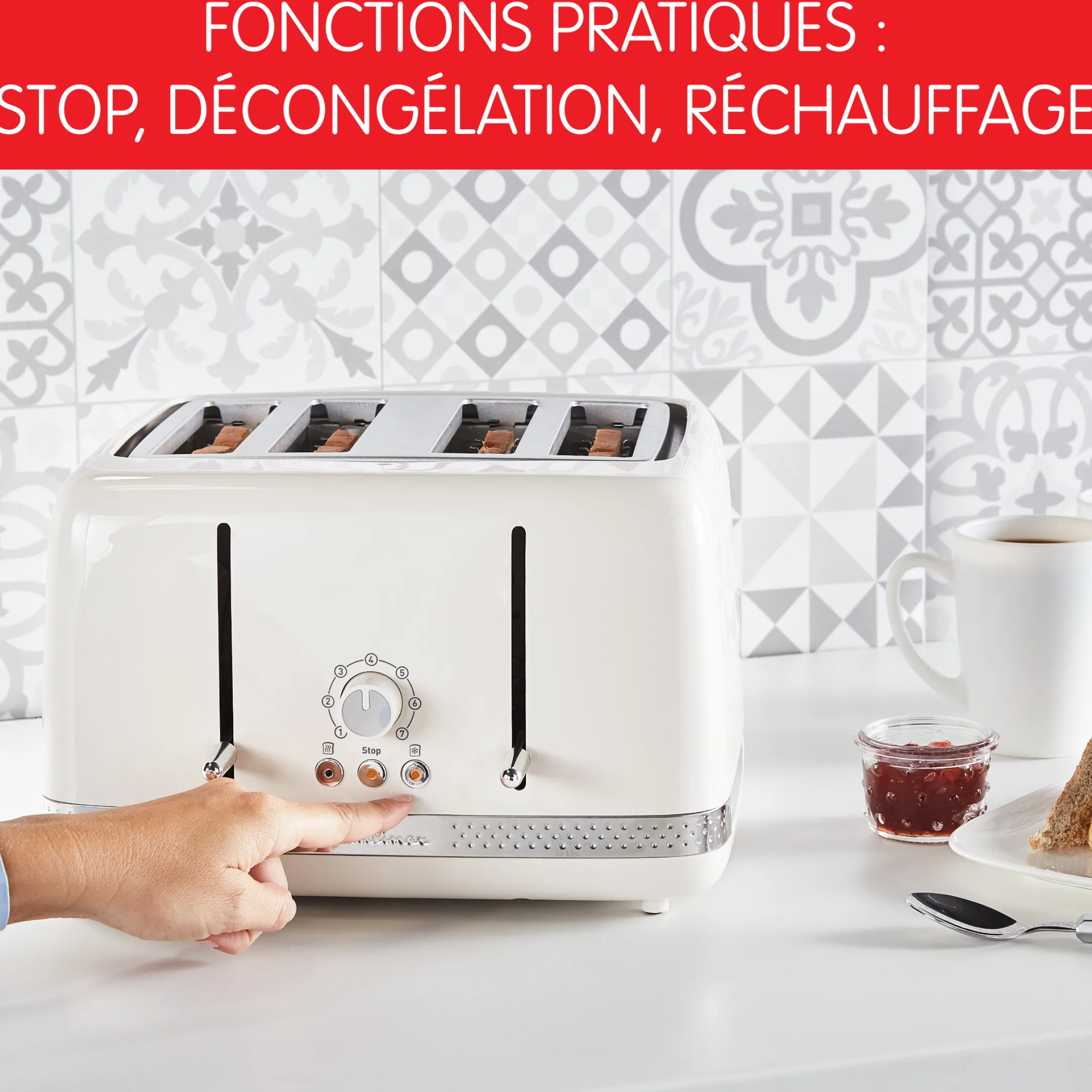 Grille-Pain Soleil Ivoire 4 Fentes Larges, Design Retro,1 700 W