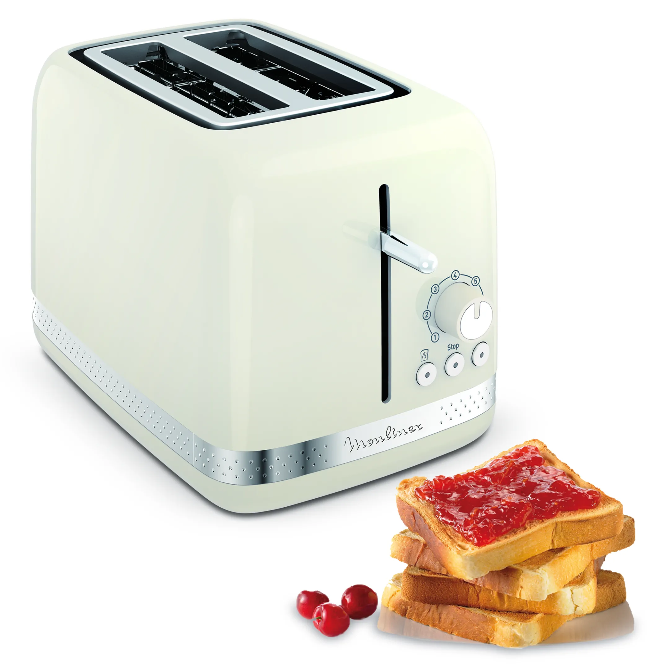 Grille-Pain Soleil Ivoire 2 Fentes Larges, Design Retro, 7 Niveaux De Dorage