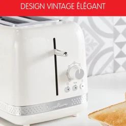 Grille-Pain Soleil Ivoire 2 Fentes Larges, Design Retro, 7 Niveaux De Dorage